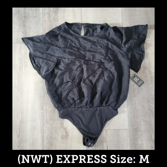Express Tops - (NWT) EXPRESS/ Size: M/ Jacquard Flutter Sleeve Thong Bodysuit